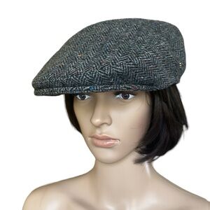 Voboom Headwear Tweed Flat Cap Grey Herringbone Unisex